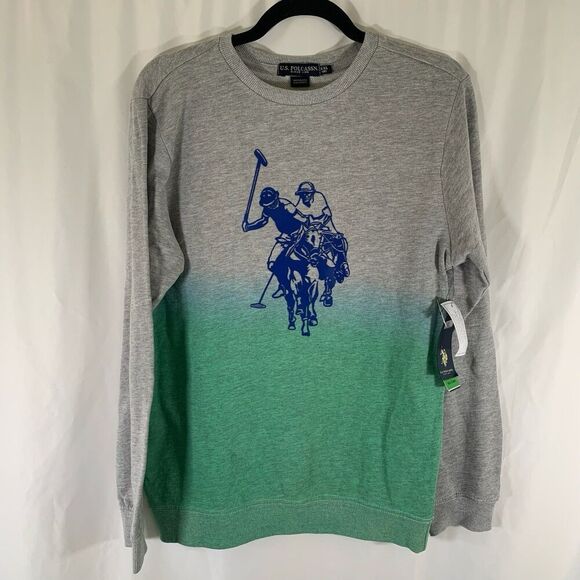 New Polo Assn Sweater Boys XXL 18 Grey Large Graphic Crew Neck Cotton Blend - Picture 1 of 6